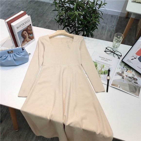 Cream Slim Fit Long Sweater Dress - Picture 9 of 10
